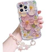 EYZUTAK Case for iPhone 16 Pro Max, Colorful Oil Painting Flower Case with Bracelet Chain Curly W...