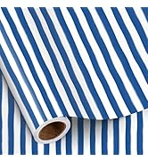 RUSPEPA Navy Blue Striped Wrapping Paper Roll, Mini Roll, Watercolor Brushstroke Stripe Design Gi...