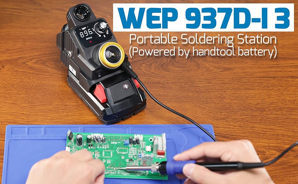 WEP 937D I 3 cordless soldering station allows for convenient soldering anywhere.