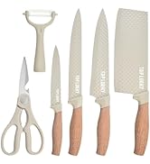 Knife Set, 6-Piece Khaki Professional Kitchen Knife Set for Chef, Super Sharp Meat Knives Cooking...