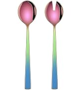 Colorful Rainbow Salad Serving Utensils Set of 2, 9.4 Inch Long Salad Serving Spoon and Fork Set ...