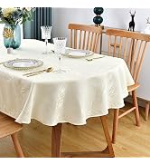 Wolkemer Oval Jacquard Tablecloth Ivory Floral Countryside Leaves Damask Patterns Table Cloth Shi...