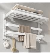 VOLDRA Towel Racks for Bathroom, 24-Inch Towel Shelf with 2 Towel Bar Foldable Towel Holder with ...