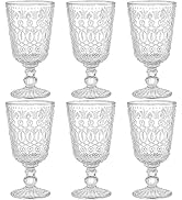 SOUJOY Set of 6 Clear Wine Glasses, 10oz Vintage Glass Goblet, Handmade Pressed Water Drinking Cu...