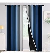Yakamok 100% Blackout Curtains 84 inches Long,Room Darkening Blue Curtains Ombre for Bedroom Grom...