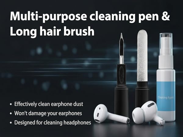 tech cleaning tools for AirPods Pro, precision pen and earphone brush set.