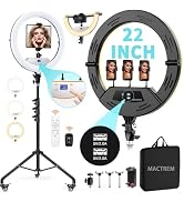 MACTREM 22" Foldable Ring Light with Stand for iPhone ipad, 75" Tripod with Wheels 50W 6500K LED ...