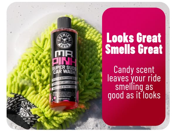 Foaming bubble gum scent car wash; gentle surface cleanser for paint, glass, wheels, and chrome trim