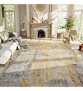 Ompaa Living Room Rug 8x10 Beige Area Rugs Machine Washable Abstract Boho Large Carpet Non-Slip N...