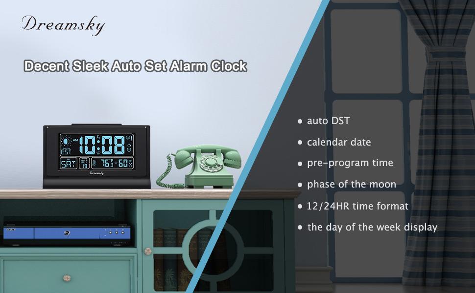 DreamSky Auto Set Alarm Clock for Bedroom