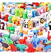 URSKYTOUS 80Pcs Animal Erasers Kids Desk Pets Pencil Erasers 3D Puzzle Erasers Bulk Mini Animal E...