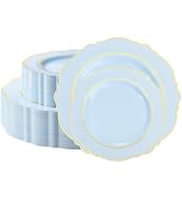 realluck 100PCS Light Blue and Gold Plastic Plates, Fancy Baroque Disposable Wedding Plates - 50 ...