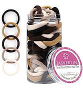 JASVERLIN 100 pcs Seamless Cotton Hair Ties, Thick Hair Elastic Bands Soft No Damage Ponytail Hol...