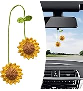 yorpyep Sunflower Car Ornament, Handmade Knitted Personalized Rearview Mirror Double-Headed Sunfl...