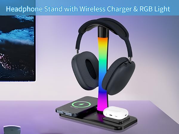 Headphone Stand with Wireless Charger & RGB Light