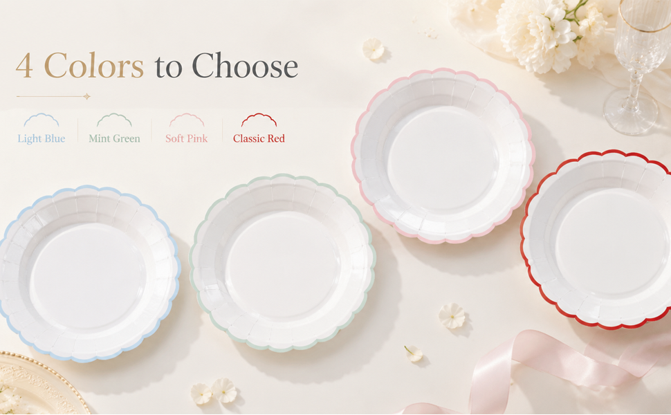4 Color Scalloped Paper Plates