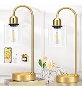 Industrial Gold Table Lamps Set - 3 Way Dimmable Touch Desk Lamps Set of 2 with USB C+A Ports, Ni...