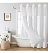 eachope No Hook Waffle Weave Shower Curtain with Snap-in Fabric Liner Set,White Shower Curtains f...