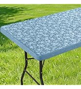 Smiry Rectangle Picnic Table Cloth, Elastic Waterproof Fitted Heavy Duty Vinyl Tablecloths, Wipea...