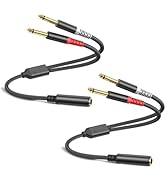 2 Pack 1/4 TS Stereo Audio Cable 1 FT, Splitter Y Adapter, 6.35mm Mono Female to Dual 6.35mm TS M...
