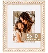 QOTIB Solid Wood 8x10 Picture Frame Beaded Frame with 5x7 Mat, Rustic Vintage 8 by 10 Photo Frame...