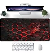 Large Gaming Mouse Pad for Desk,Red Honeycomb Science Technology Desk Mat,Honeycomb Hexagon Desk ...