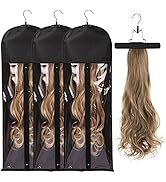 3PCS Extra Long Hair Extension Storage Bag Hairpieces Storage Holder with Wooden Hanger Dust-proo...