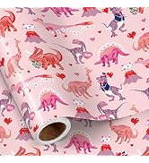 RUSPEPA Valentine's Day Dinosaur Wrapping Paper Roll, Mini Roll, Cute Dinosaur Pattern with Heart...