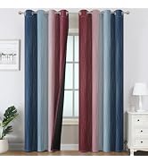 Estelar Textiler Burgundy Red and Navy Blue Ombre Blackout Curtains 84 Inches Long for Living Roo...