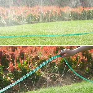 The white striped design makes the sprinkler hose makes be as a sprinkler or soaker to use