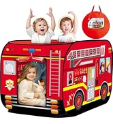 Britik Pop Up Play Tent for Kids Aged 3-5 Years Old Boys and Girls : Fire Truck Tent Playhouse To...