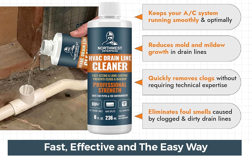 a/c drain line cleaner fast acting dissolve clogs prevent odors pipes air conditioner mold mildew
