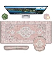 Mousepad Set,Keyboard Mat+Wrist Support Mouse Pad+Wrist Rest Pad+Coaster | Pink Cute Desk Decor w...