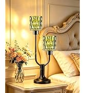 TECHYAP Mid Century Modern Vintage Table Lamp Dimmable Green Glass Lamp | Black Desk Lamp 3000K W...