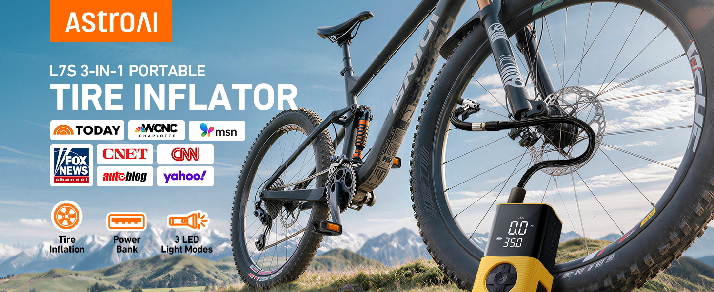 AstroAI L7S Bike Pump tire inflator portable air compressor e bike accessories