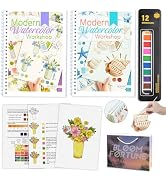 Watercolor Workbooks with Step by Step for Adults Teens - 2 Pack Beginner workbooks with 24 Color...