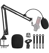 Microphone Arm Stand, TONOR Adjustable Suspension Boom Scissor Mic Stand with Pop Filter, 3/8" to...