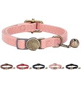 THAIN Leather Cat Collar with Bell Breakaway- Adjustable, Durable, Retro Bell fit Most Cats and K...