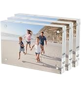 AITEE 4x6 Acrylic Picture Frames 3 Pack, 20% Thicker Block, Clear Picture Frames Freestanding Dou...