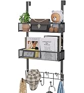 HapiRm Over The Door Hanger with Coat Hooks and 2 Baskets, Rustproof & Waterproof Over The Door H...