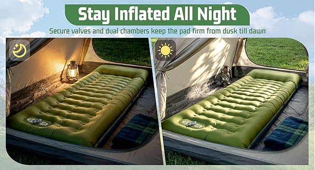Stay Inflated All Night Secure valves and dual chambers keep the pad firm from dusk till dawn.