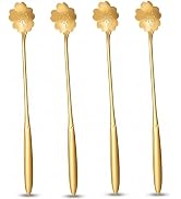 Gold Iced Tea Spoons Set of 4 | 6.97" Long Handle Cherry Blossom Spoons | Stainless Steel | Long ...