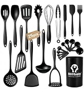 25Pcs Silicone Kitchen Utensils Set with Holder, Thickened Cooking Utensil Set with Solid Handle,...
