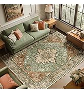 RELEANY Area Rugs 6'x9' Washable Non-Slip, Floral Vintage Distress Print Pattern Medallion Carpet...
