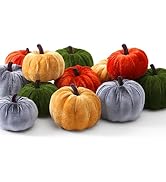 SITUMEIZI Small Velvet Pumpkins Fake Mini Pumpkin Faux Harvest Fabric Pumpkin Foam Halloween Than...