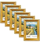 TWING 4x6 Gold Picture Frames Set of 6,Rustic Gold Frames Display Pictures 3x5 with Mat or 4x6 Wi...
