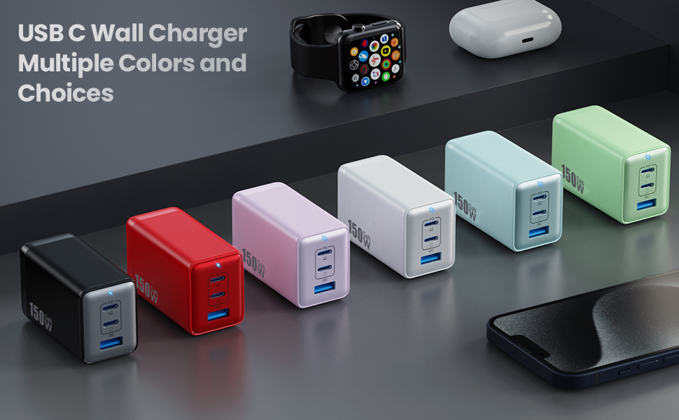 USB C Charger 150W USB C Charger Block Charging Station Fast Charging PD 100W USB C Laptop Adapter