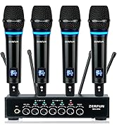 ZERFUN 4 Channel Rechargeable Wireless Microphone System, Pro UHF Metal Handheld Wireless Microph...