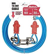 Petest Reflective Tie Out Cable with Crimp Cover for Medium Dogs Up to 60 Pounds, 30 Feet