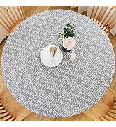 LIBERECOO Round Vinyl Fitted Tablecloth with Flannel Backing Elastic Edge Plastic Table Cover Wat...